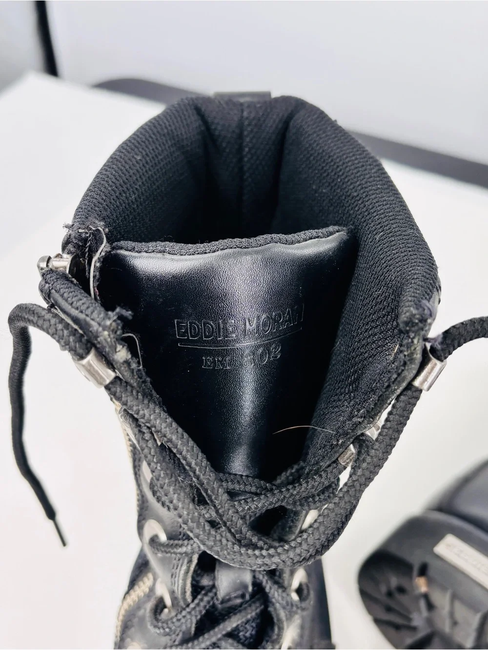 Eddie Moran black mens high top work boots size 11M